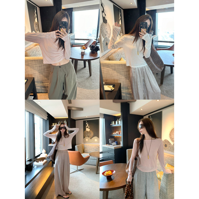 大小姐77 清透感 软软糯糯chao好穿天丝羊毛长袖大领口T恤防晒衣