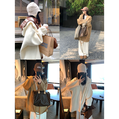 大小姐77进口秘鲁920克高克重高支100绵羊毛连帽双面呢大衣