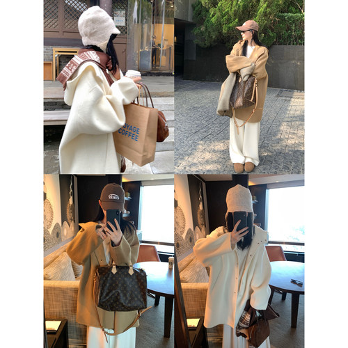 大小姐77进口秘鲁920克高克重高支100绵羊毛连帽双面呢大衣