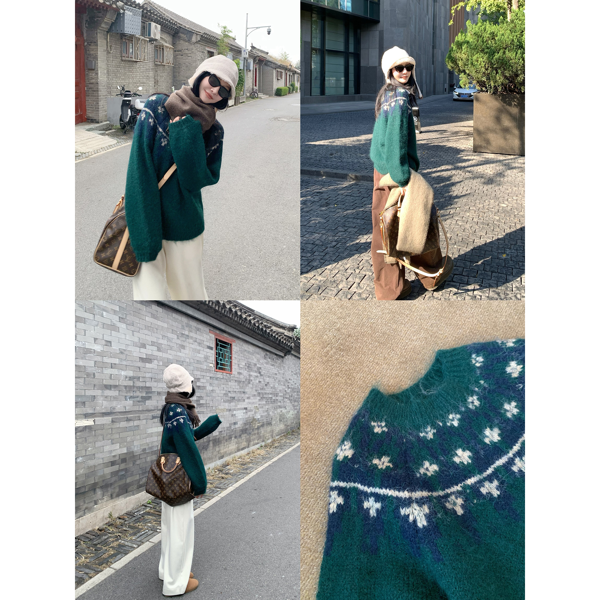 大小姐77冬日氛围羊毛混纺提花费尔岛拉毛工艺毛茸茸圆领保暖毛衣