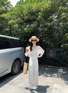 大小姐77 自然吸氧 100苎麻极简row系短款宽松休闲圆领衬衫空调衫