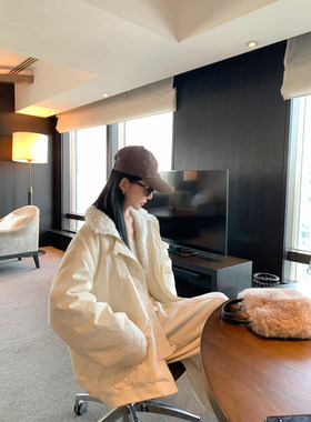 大小姐77巴恩风羊羔毛翻领御寒中长款工装外套派克服厚外套冬季女