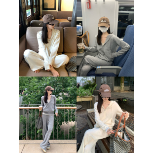 套装 阔腿裤 重磅奶呼呼秋冬刚需100羊毛休闲连帽针织帽衫 大小姐77