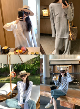 大小姐77松弛慵懒感~懒人羊毛tee超细亲肤极简口袋卷边长袖T罩衫