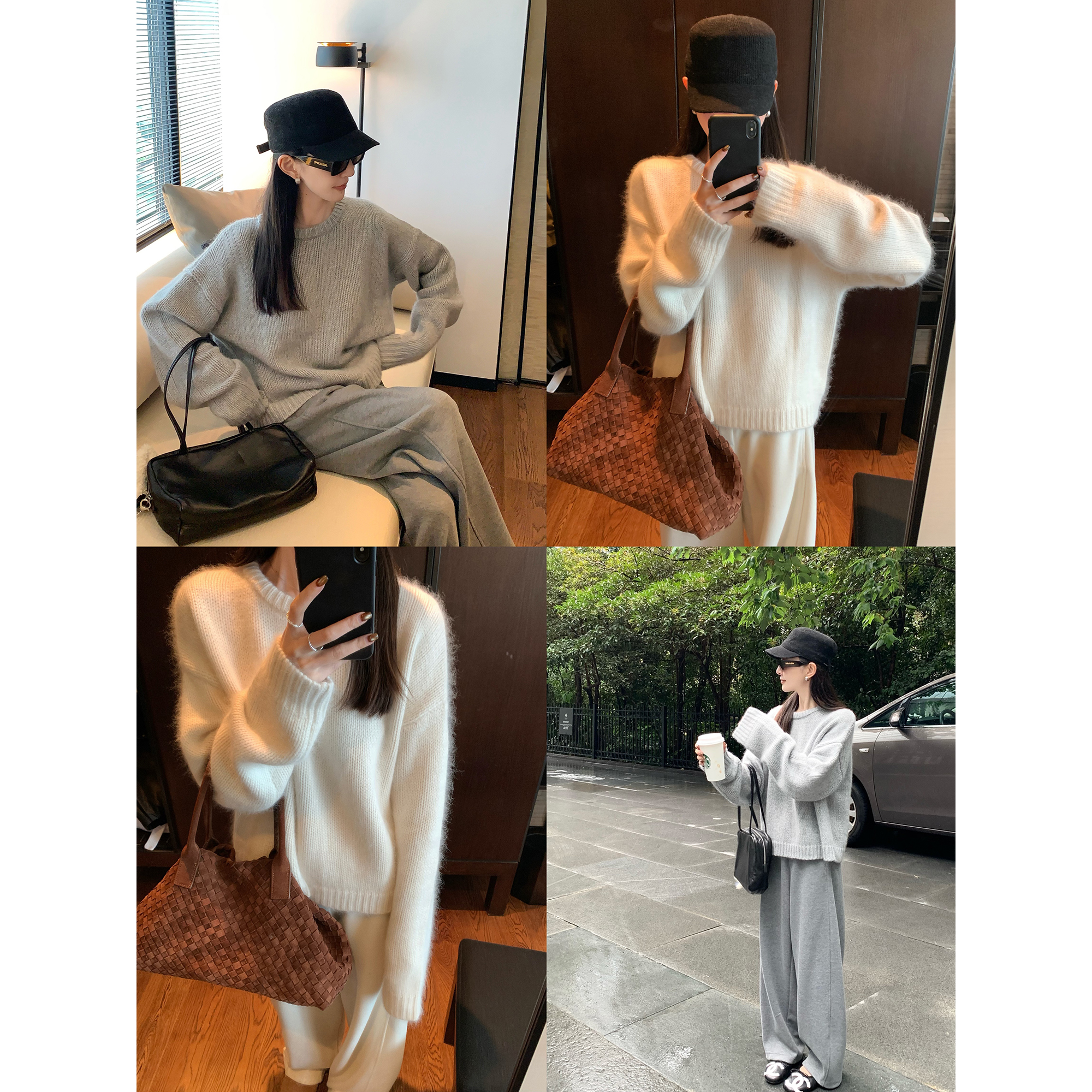 大小姐77本期bi收软乎乎暖暖加厚保暖浣熊绒羊毛混纺圆领宽松毛衣