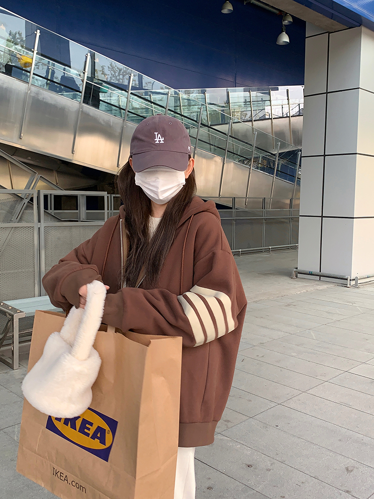 加绒保暖连帽卫衣慵懒洋气宽松