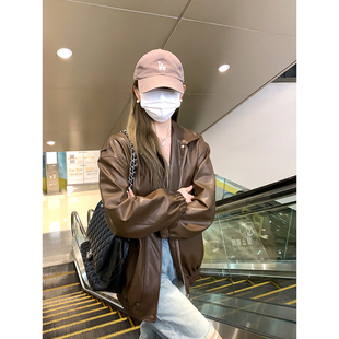 大小姐77 复古时髦出街～高品质定制pu皮衣外套拉链翻领机车服
