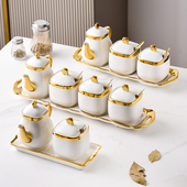 简约白色家用厨房陶瓷调料罐辣椒味精盐罐佐料瓶轻奢醋壶套装 组合