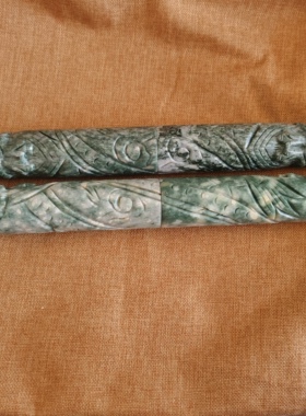 两节接地九龙转运天然鲁山绿玉玉石雕刻摆件立地老式龙柱龙头