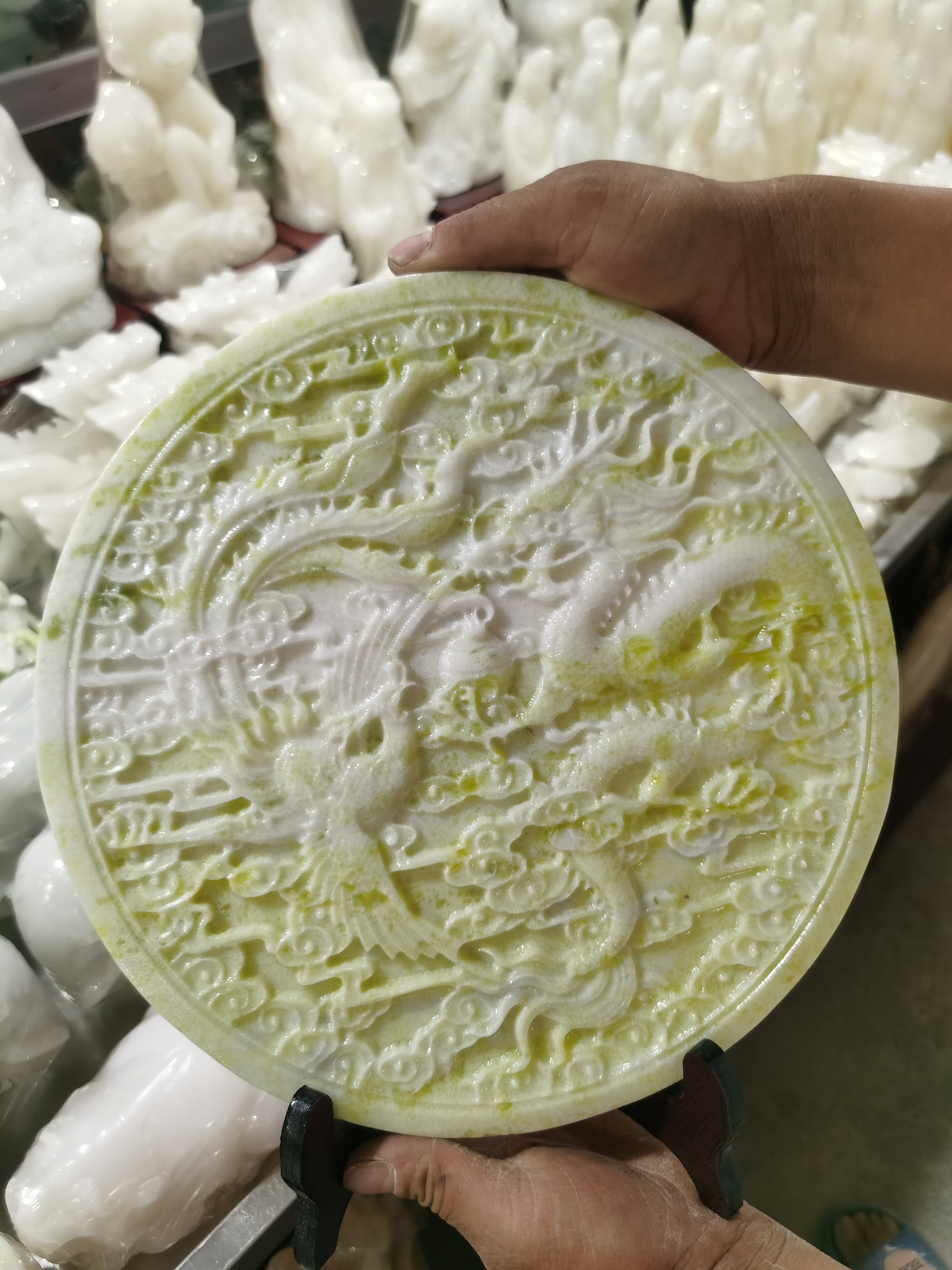 玉石龙凤和氏璧摆件玉壁蓝田玉平安扣摆设五福临门婚礼玉摆饰