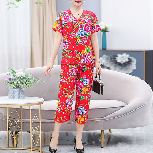 棉绸花布民族风复古家居服套装女