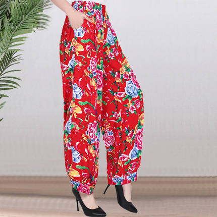 春夏东北大花布民族风棉绸灯笼裤广场舞表演服装大码长裤女
