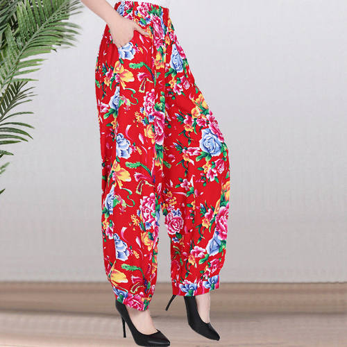 棉绸花布灯笼裤女民族风加肥裤子