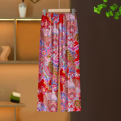 民族风复古休闲棉绸大码直筒长裤