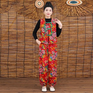 东北大花民族风马夹短款坎肩新中式背心中老年舞蹈队扭秧歌演出服