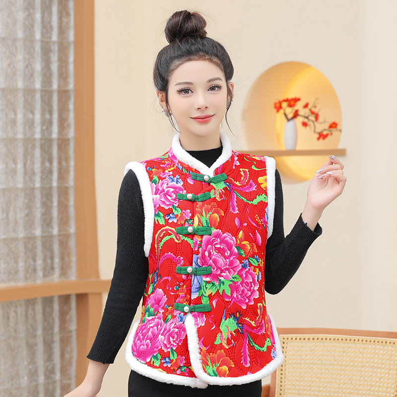 秋冬民族风复古盘扣老花布马甲开衫夹棉加绒背心棉袄棉服坎肩女装,女装/女士精品,上衣,淘宝优惠券,粉丝福利购,淘宝优惠卷