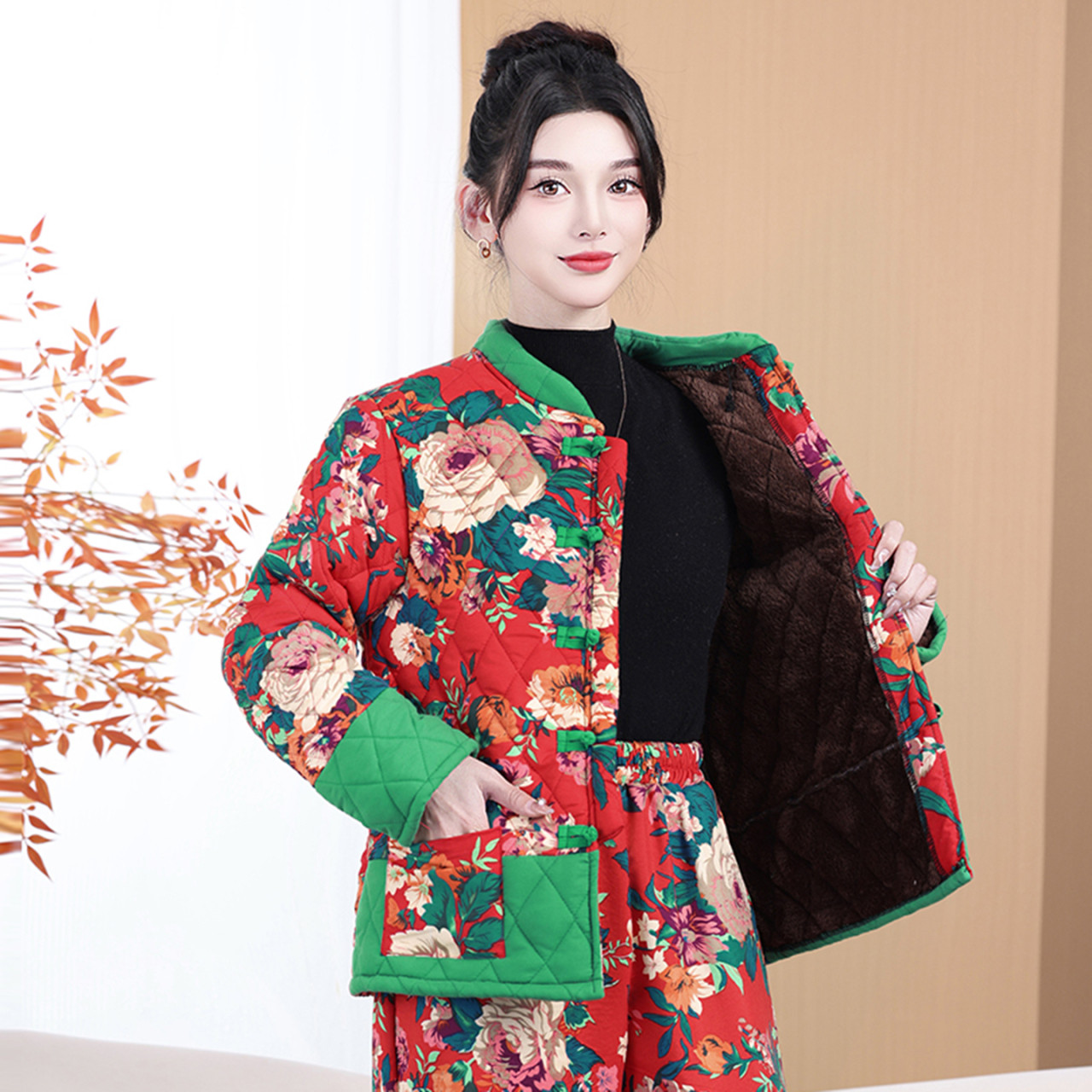 大花棉袄立领盘扣加厚保暖拼接撞色外套老东北风棉服网红妈妈装,女装/女士精品,棉衣/棉服,淘宝优惠券,粉丝福利购,淘宝优惠卷