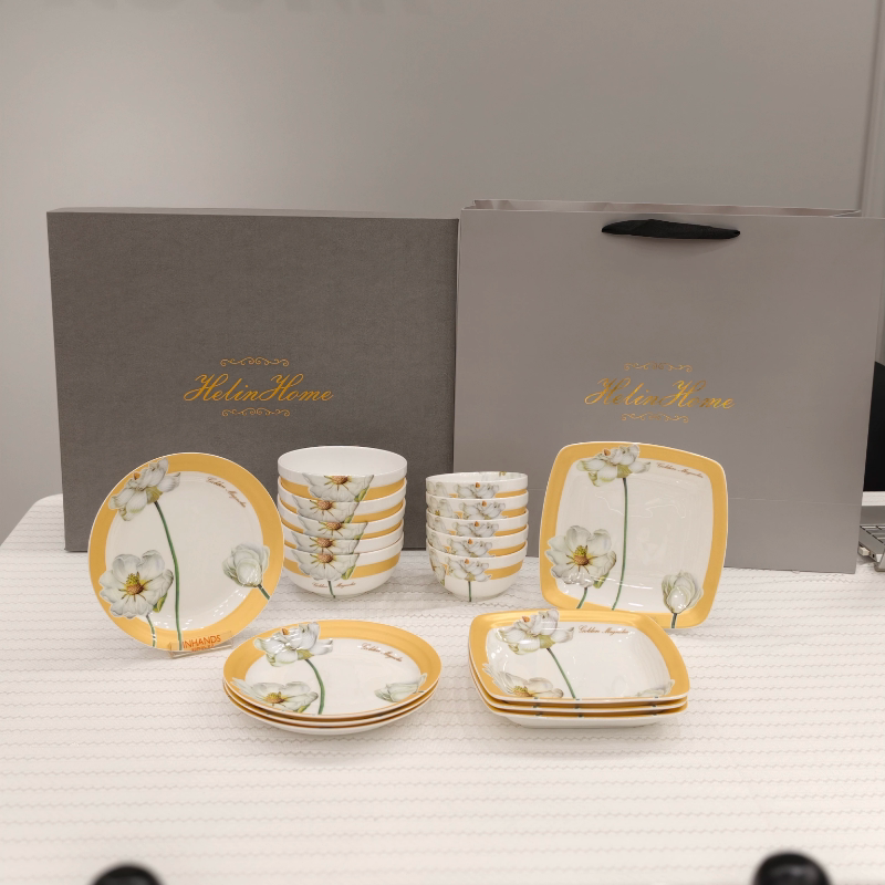 出口加厚骨瓷餐具18件套装碗盘碟子送礼自用搬新家骨瓷