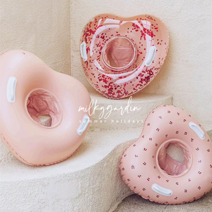 milky儿童泳圈卡通座圈爱心透明亮片可爱樱桃宝宝充气爱心泳圈