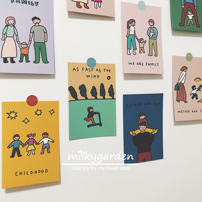 儿童画卡片明信片一家人装饰卡