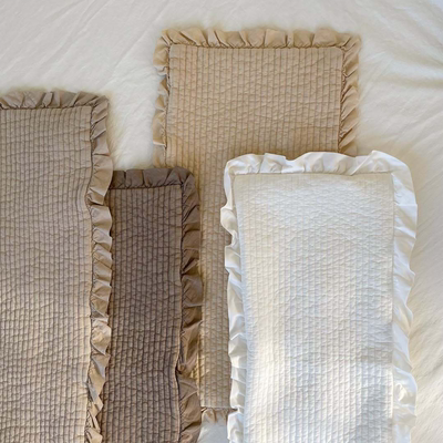 韩系纯棉棕色系荷叶边长枕头枕套