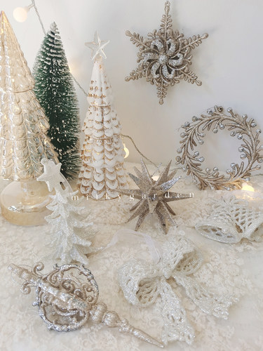 圣诞闪粉星星花环雪花装饰挂件