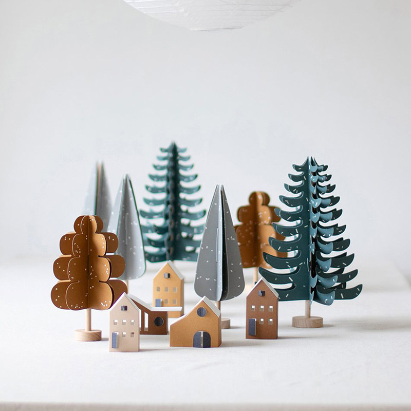 小房子小树纸质圣诞装饰diy摆件
