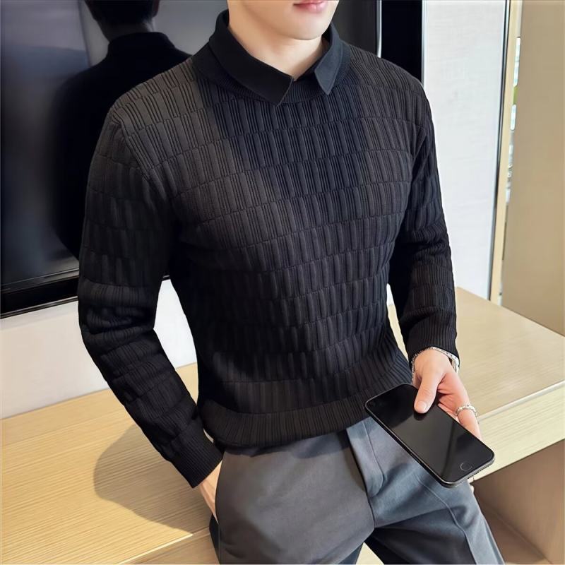 男士秋冬假两件加绒衬衫领毛衣