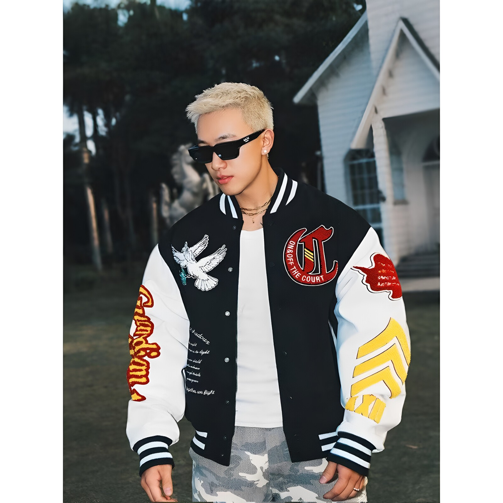 美式复古天使毛巾绣棒球棉服男冬