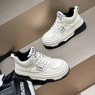 厚底真皮高帮女鞋2025秋冬新款加绒保暖棉鞋女士休闲百搭小白鞋女