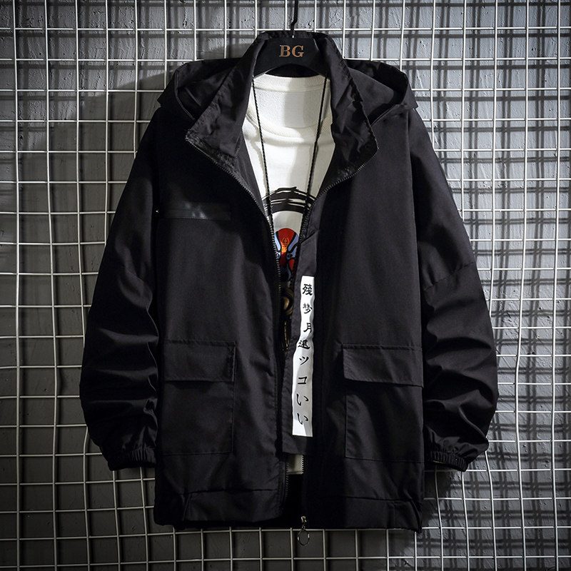 Autumn / winter mesh oversize jacket hip hop hooded print zipper placket jacket