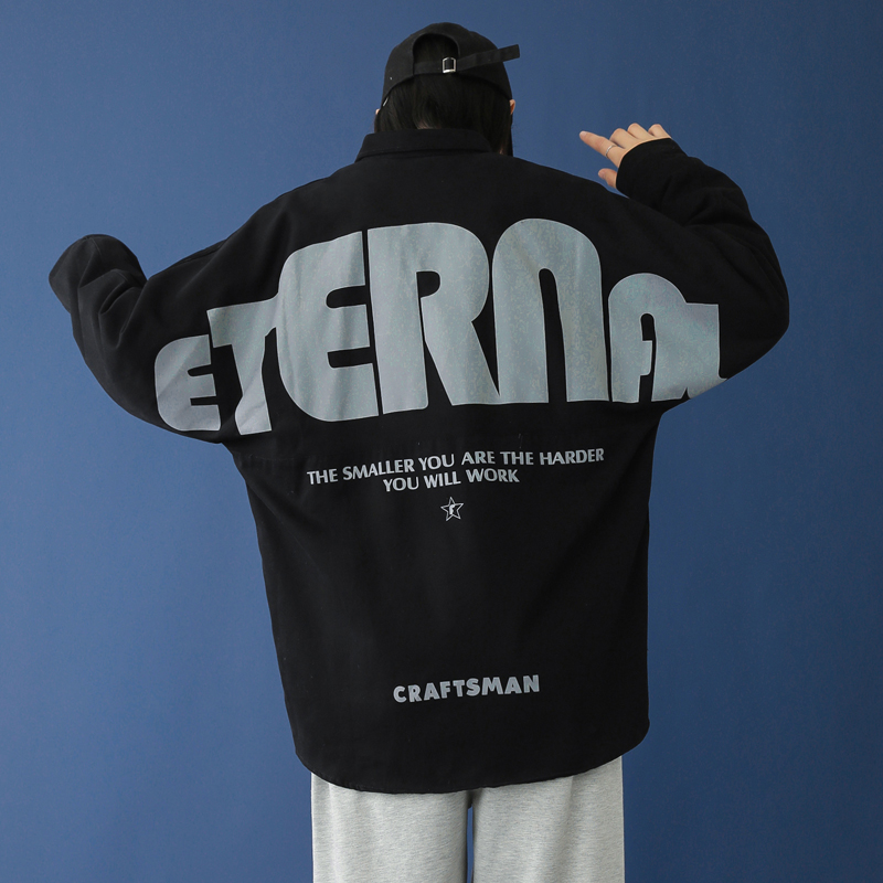 Autumn winter blue wall neutral big hip hop ins trendy print button placket shirt jacket