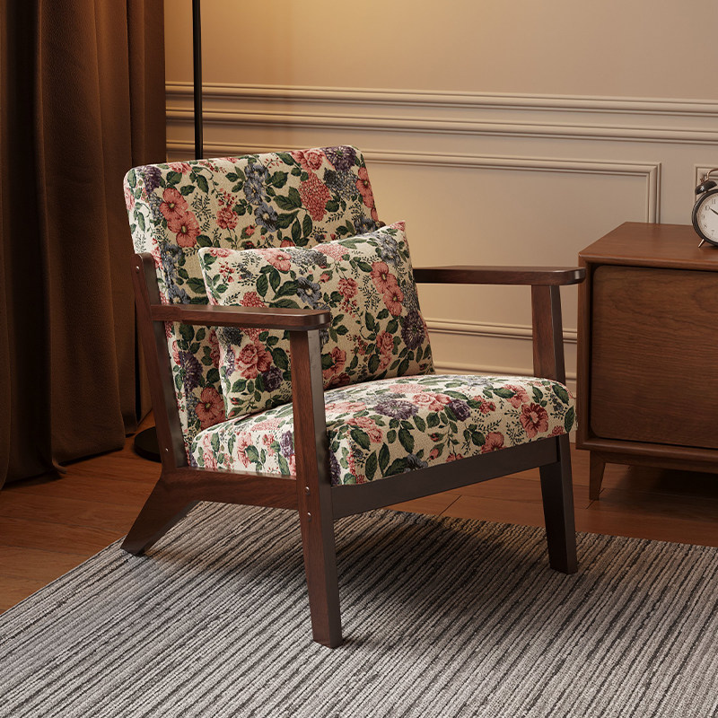 复古单人沙发小尺寸客厅轻奢高级中古风沙发实木躺椅阳台休闲椅子