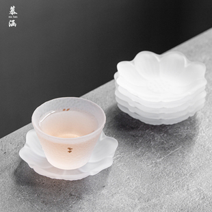 日式琉璃莲花茶杯垫防烫品茗杯隔热茶托玻璃茶碟功夫复古茶具配件