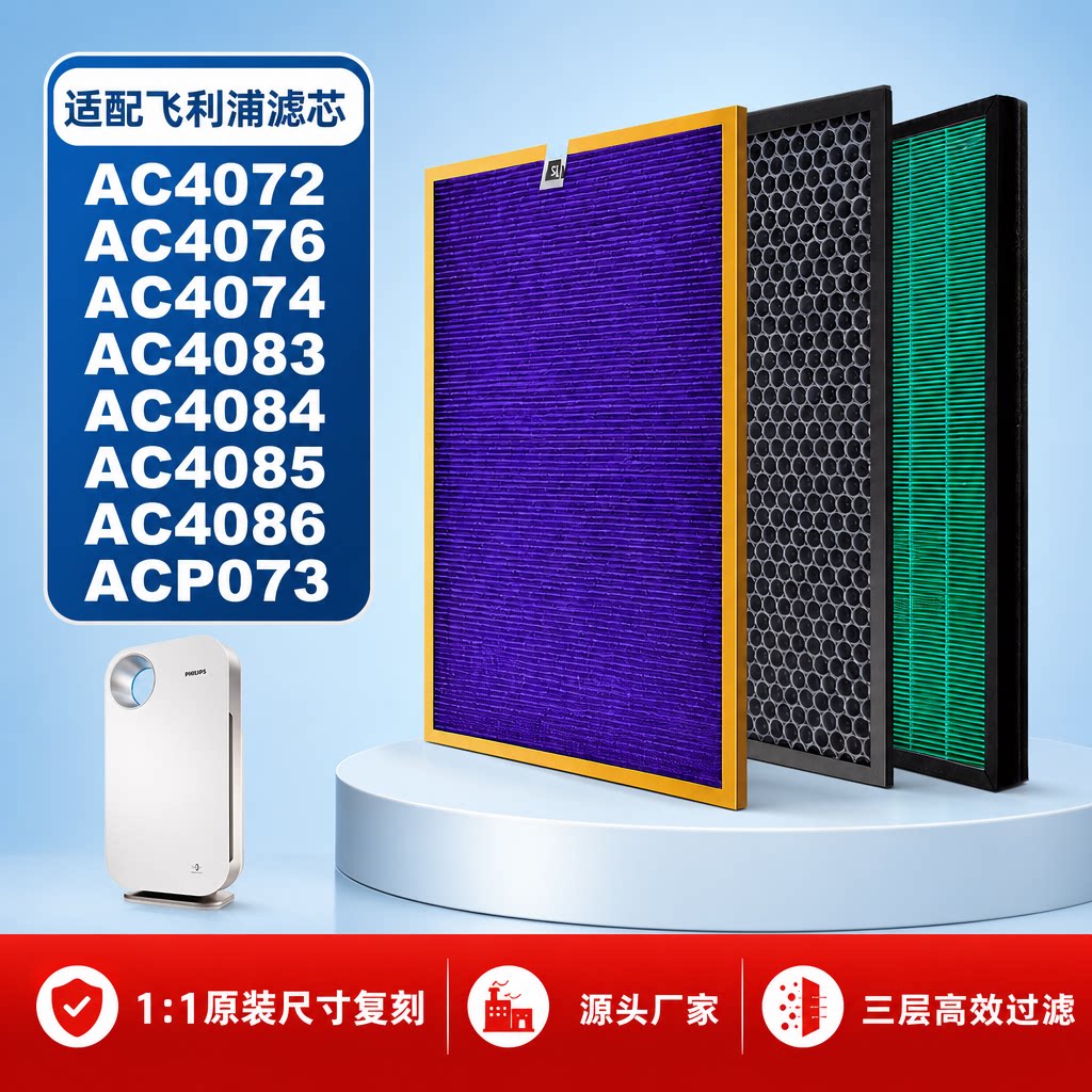 适配飞利浦滤芯空气净化器AC4076/AC4072/4074/AC4084滤网吸猫毛