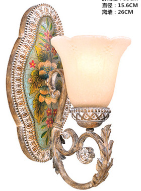 美式法式客厅壁灯奢华欧式田园餐厅卧室手绘蓝色蜡烛镜前灯照画灯