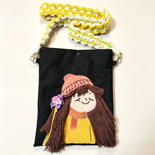 原创手工拼布包女孩包黑色小方包斜挎包手机包women bag礼物孤品