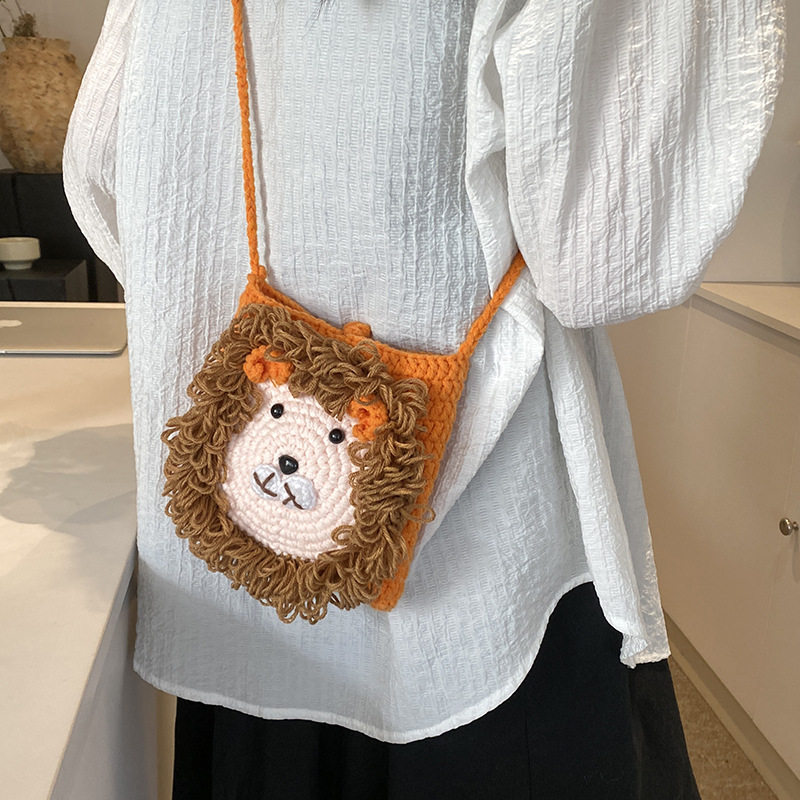 bag跨境狮子手机包可爱卡通手工钩针成品毛线编织包包 女单肩挎包,箱包皮具/热销女包/男包,腋下包,淘宝优惠券,粉丝福利购,淘宝优惠卷