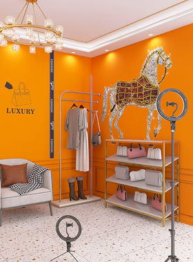 欧式轻奢爱马仕橙色壁纸服装店直播间背景墙纸麻将棋牌室橘色墙布