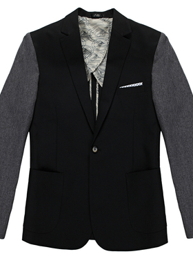 热血高校 休闲西服 修身拼袖拼色休闲黑色小西服 男士西装外套