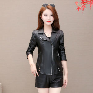 海宁皮革城皮衣女新款2021春秋时尚韩版休闲修身显瘦短款收腰外套