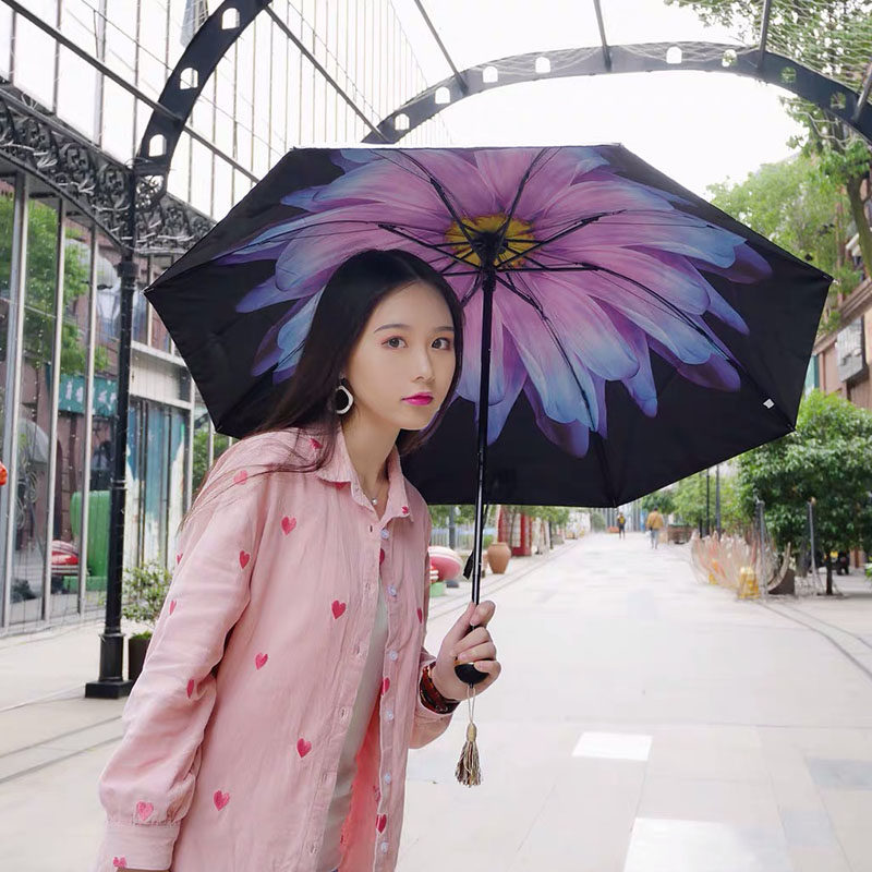 韩版黑胶伞女晴雨两用折叠雨伞遮阳伞太阳伞加倍防晒超强防紫外线