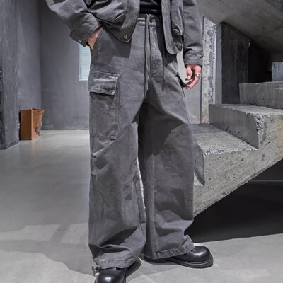Mr.ye 黑标 阿苏特染美式复古水洗多口袋工装直筒休闲裤