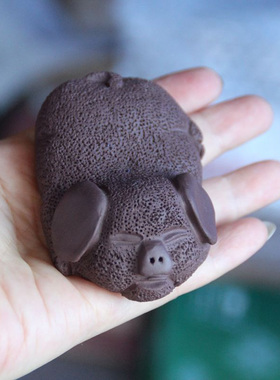 纯手工雕塑紫砂茶桌可爱风小猪猪