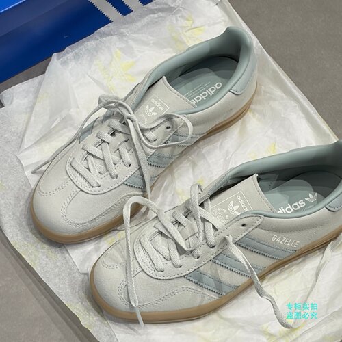 Adidas三叶草26年女子GAZELLE亚麻绿色T头德训鞋运动休闲鞋IH9219