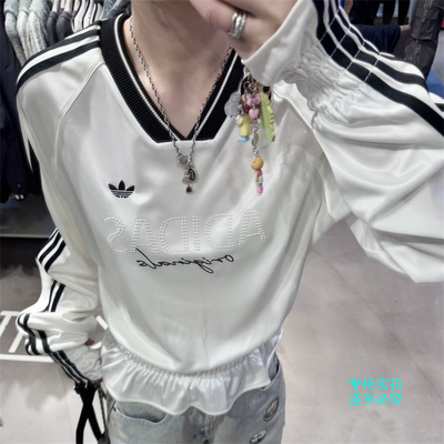 Adidas阿迪达斯三叶草 女子V领芭蕾风收腰褶长袖T恤KS2879 KS2880