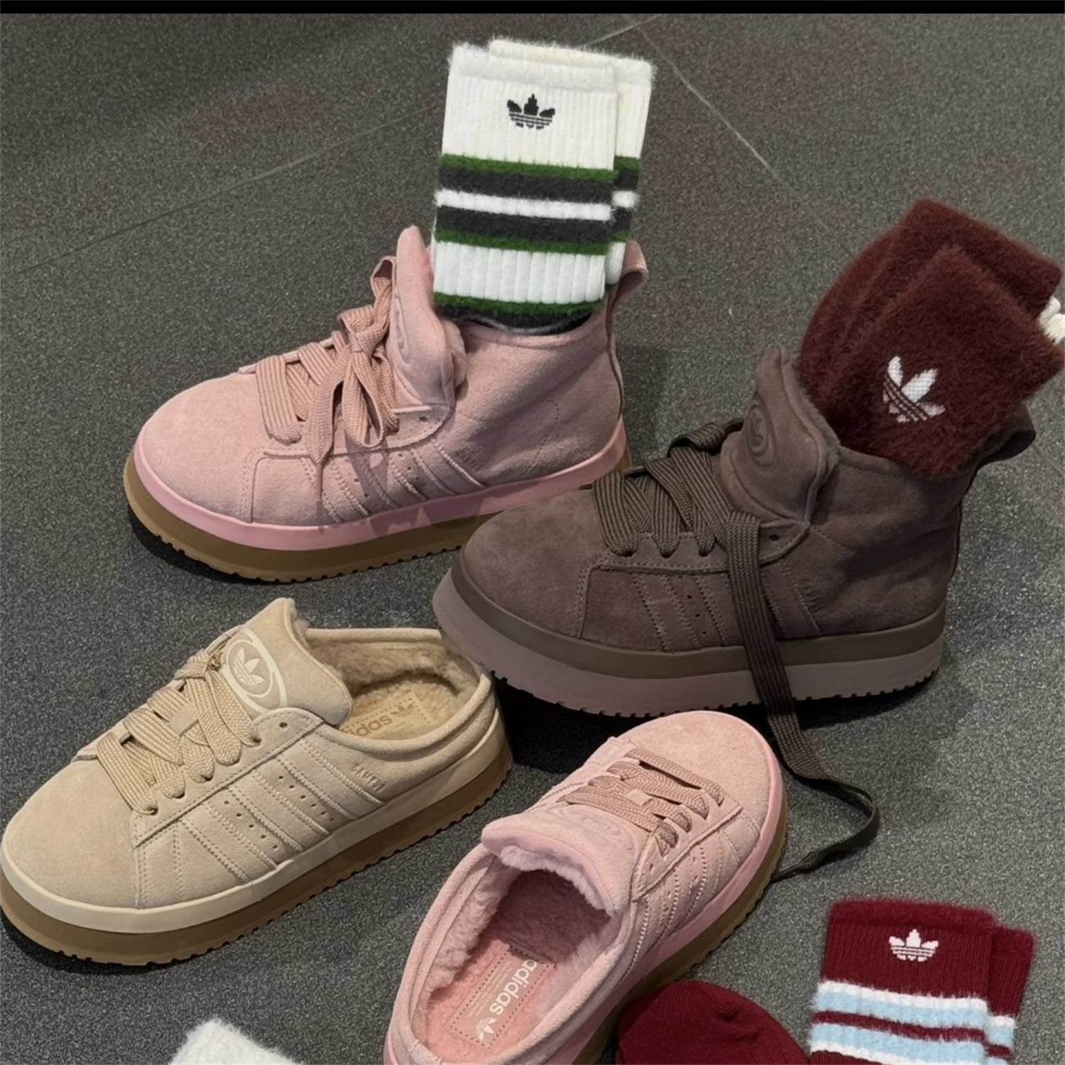 Adidas阿迪达斯三叶草 25年冬季增高加绒面包鞋棉鞋JR3736 JR3237