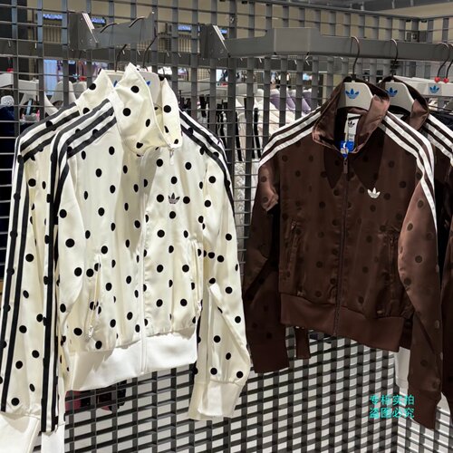Adidas三叶草26年秋季女款短款修身波点运动夹克外套LI2855KV1165