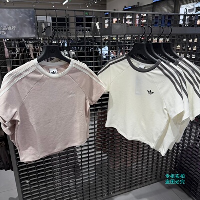 Adidas三叶草26年夏季女子透气短款运动休闲短袖T恤KY8479 KY8480
