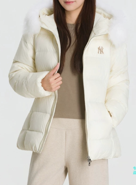 MLB羽绒服女26秋冬新款NY刺绣大毛领防泼水运动鹅绒外套3FDJB6366